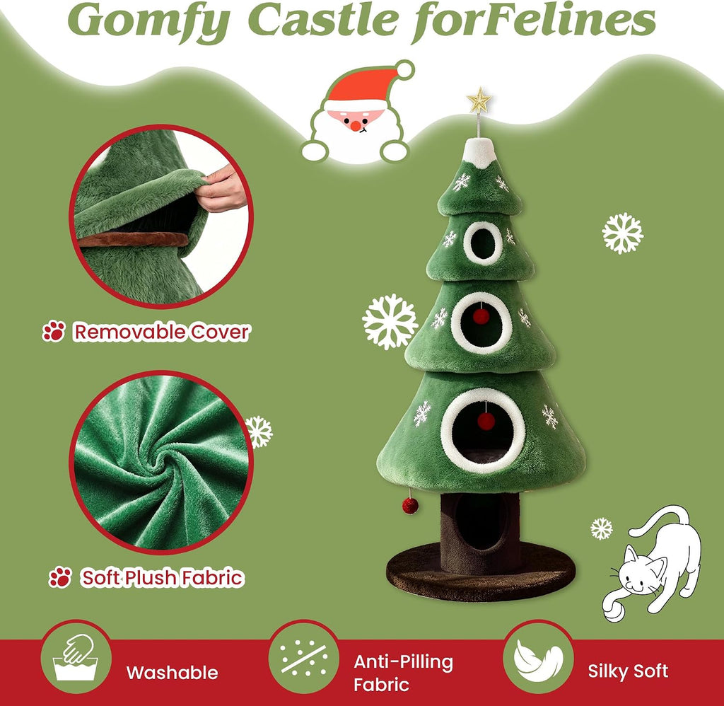 SHA CERLIN 76" Christmas Cat Tree Tower, Multi-Level Condo for Indoor Cats