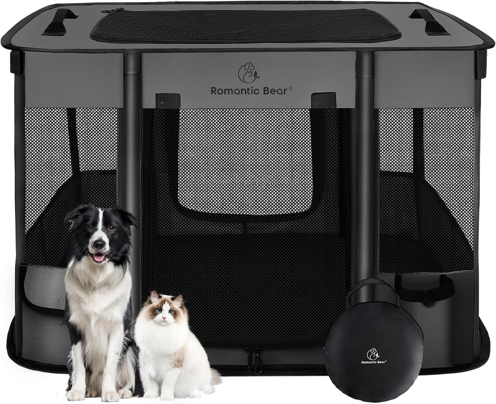 ROMANTIC BEAR Dog Playpen,Foldable Pet Puppy Cat Playpen,L(40"x32"x24")