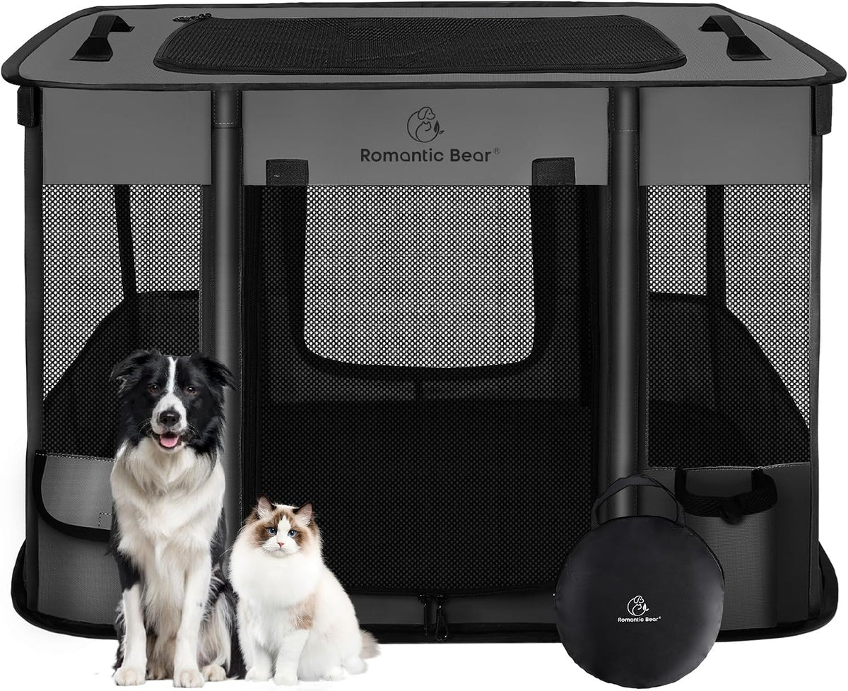 ROMANTIC BEAR Dog Playpen,Foldable Pet Puppy Cat Playpen,L(40"x32"x24")