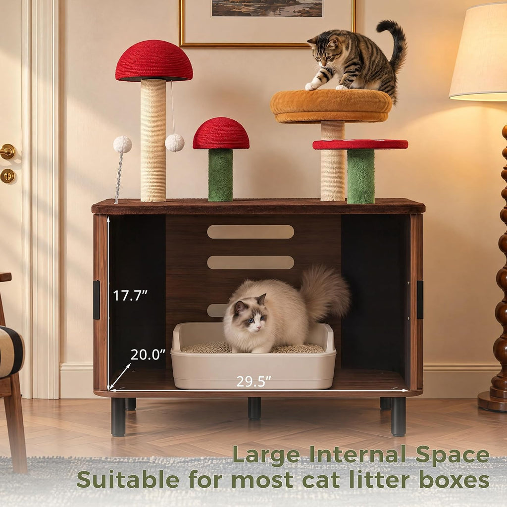 IRONCK Cat Litter Box Enclosure with Mushroom Cat Tree