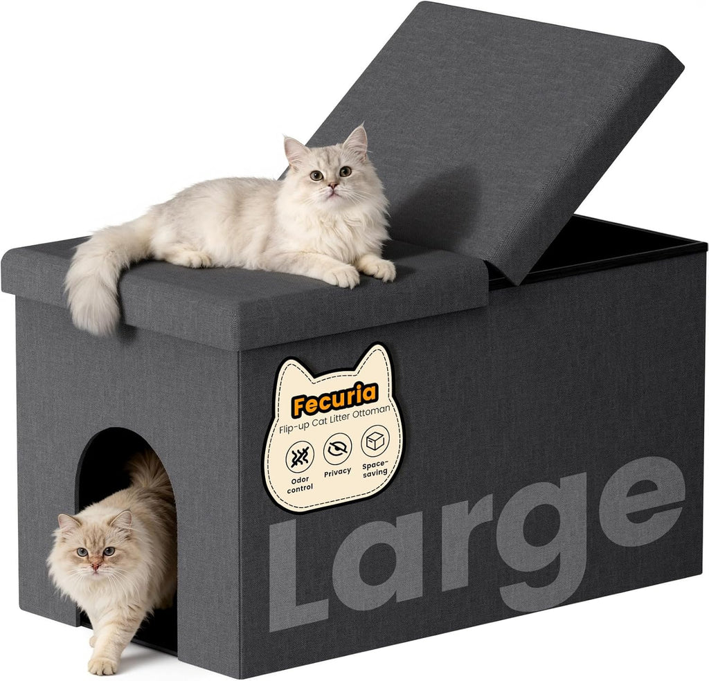 3-in-1 Cat Litter Box Enclosure Furniture, Dark Grey