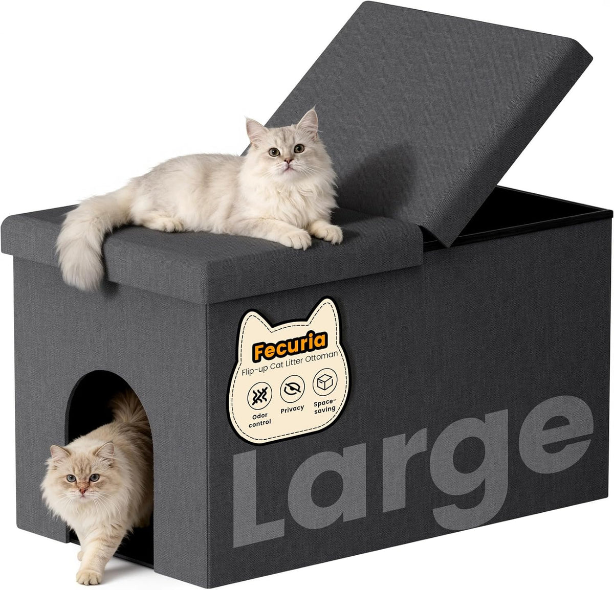 3-in-1 Cat Litter Box Enclosure Furniture, Dark Grey