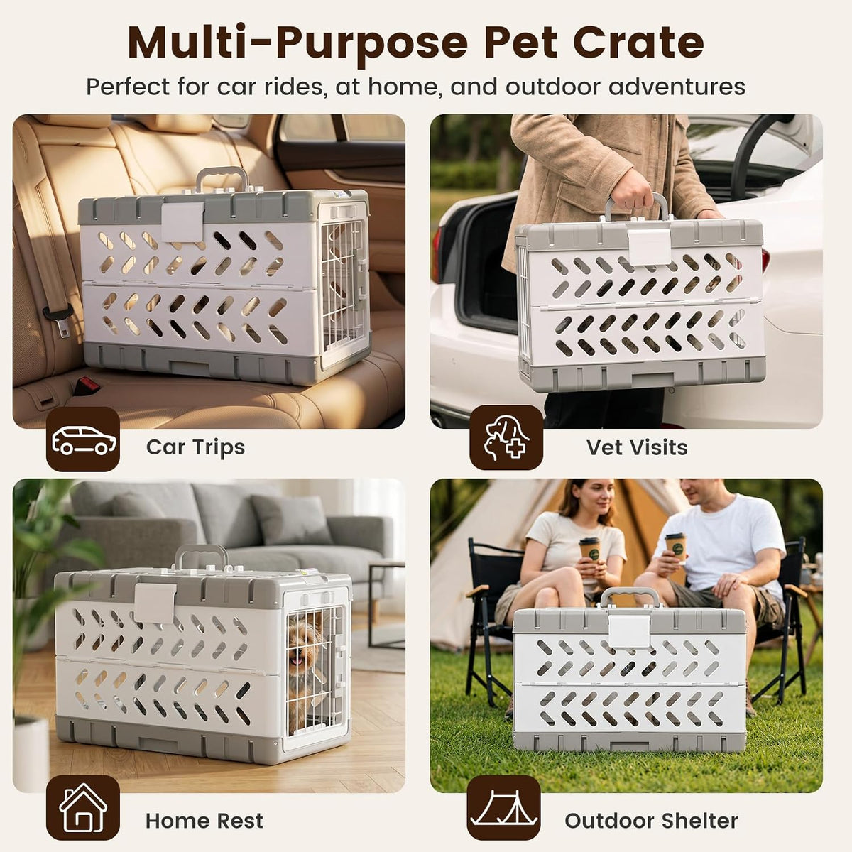 Collapsible Pet Crate for Small Dogs & Cat - 23" L Foldable Pet Carrier