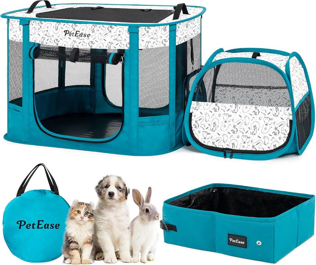 Portable Cat Playpen with Litter Box, Cat Enclosure for Camping, Cat Recovery Playpen After Surgery, Foldable Indoor Out