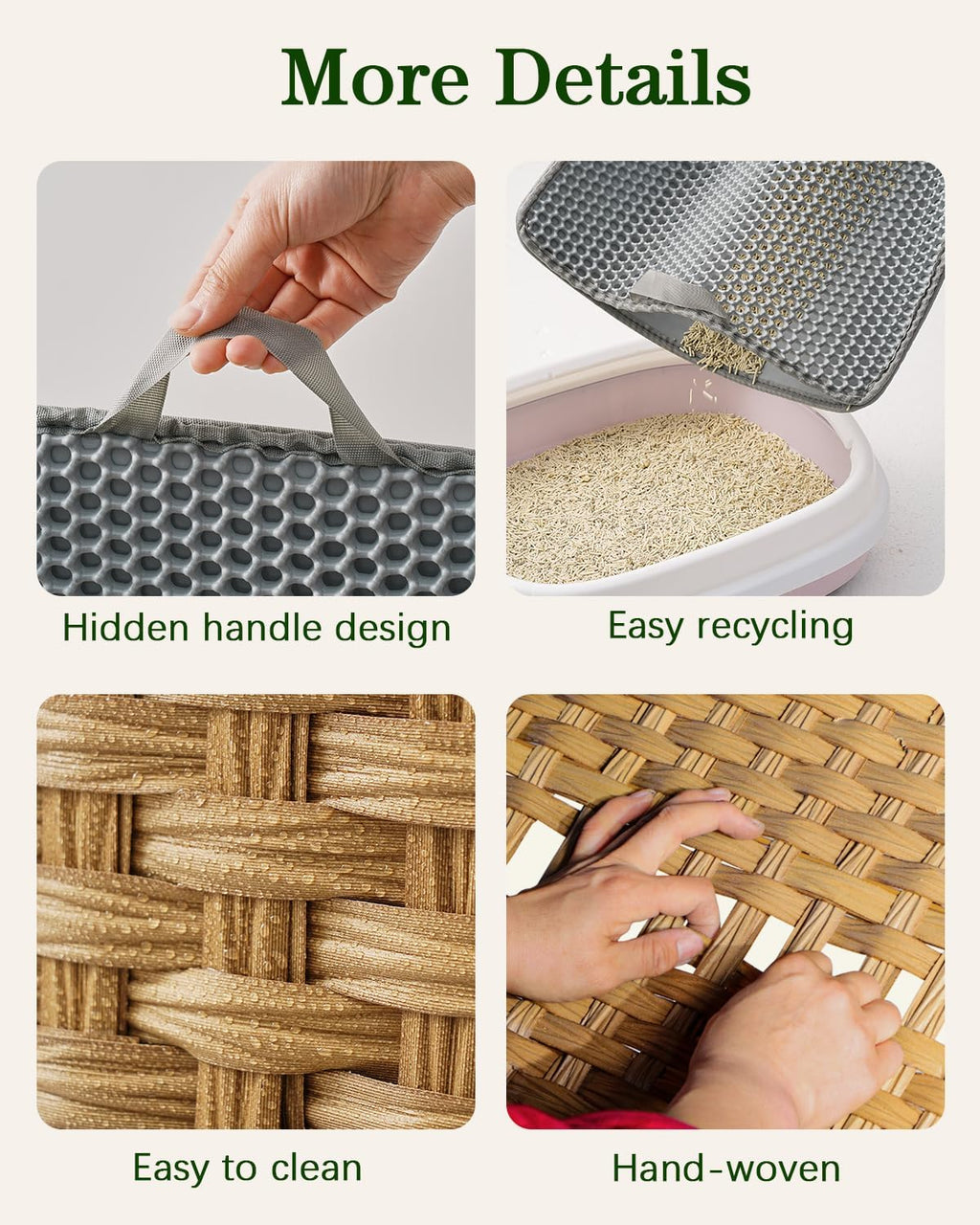 Cat Litter Box Enclosure Furniture, Hidden PE Rattan, Natural