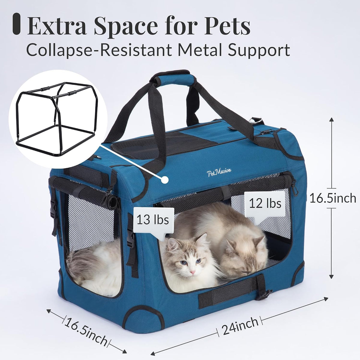 Extra Large Cat Carrier for 2 Cats, Collapsible Soft Sided Pet XL Crate for Large Mudium Big Cat 20lbs+, Car Travel Port
