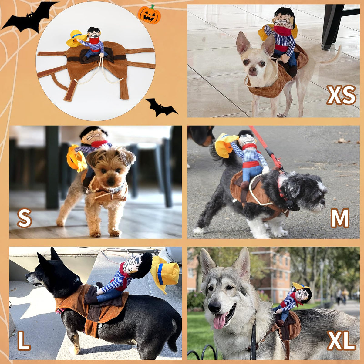 T2Y Cowboy Rider Dog Costume - Halloween Dog Costumes for Large Dogs, Dogs Clothes Knight Style with Doll and Hat for Halloween Day, Suitable for Shepherd, Husky, Shiba Inu【L】