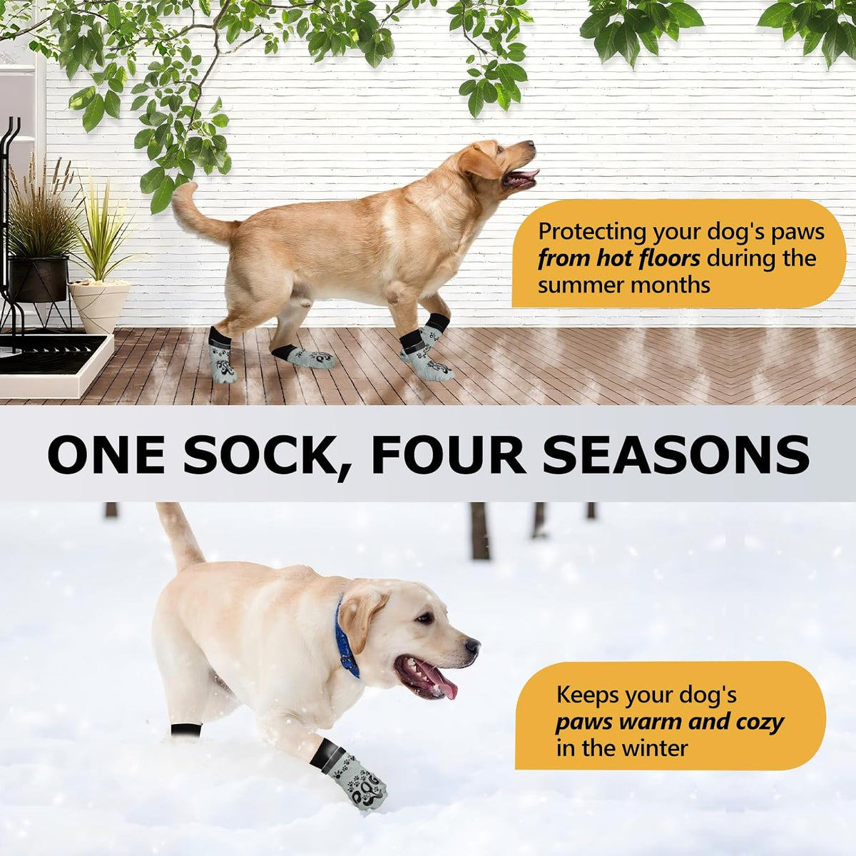 Dog Socks for Hardwood Floors Anti Slip - Double Side Dogs Booties to Prevent Licking, Hot Pavement Paw Protectors, No T