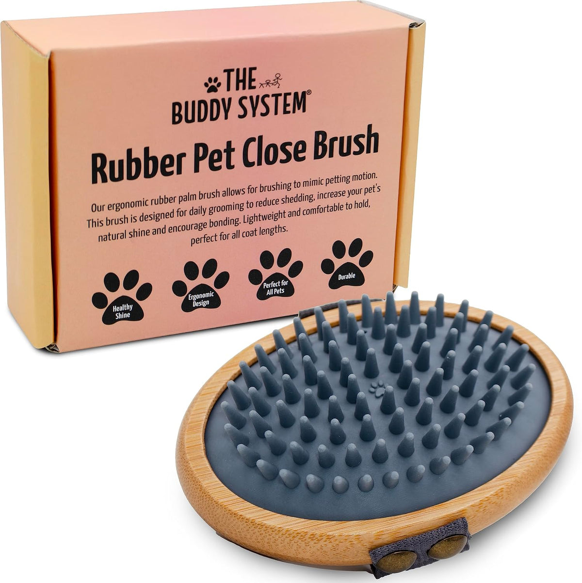 The Buddy System - Pet Close Brush, Oval Palm Brush with Boar Bristles