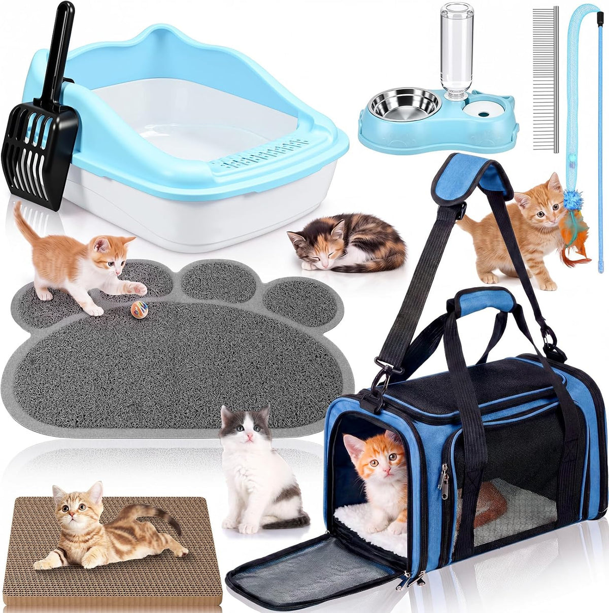 8 Pcs Kitten Supplies Starter Kit Cat Starter, Backpack, Pink-1