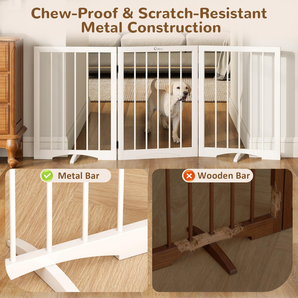 Cideny Free Standing Dog Gate Indoor, Foldable Dog Gate for Stairs Doorways