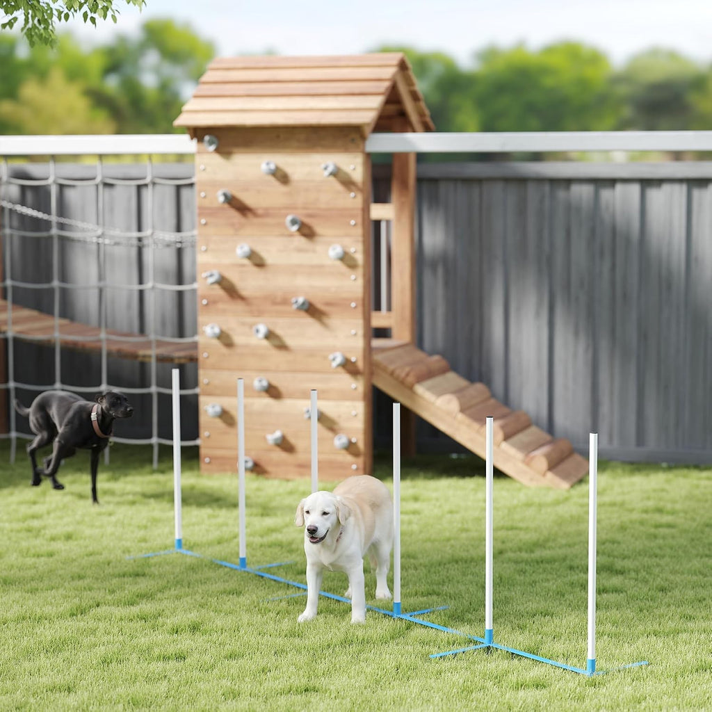 PawHut Dog Agility Training Equipment Set with Weave Poles Carry Bag White