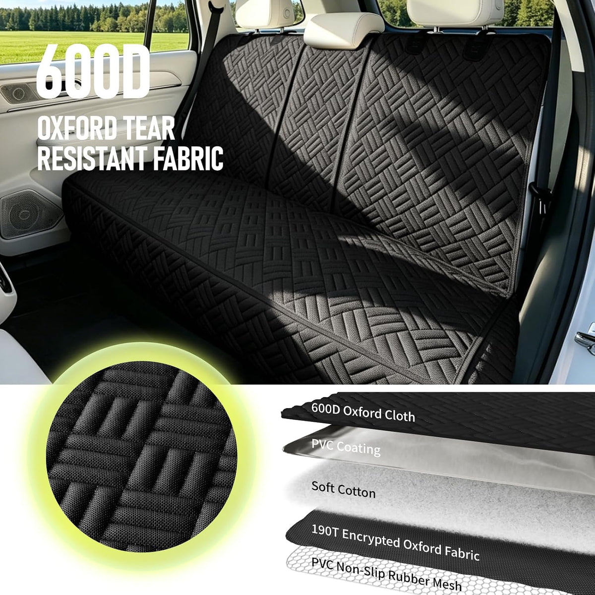 Dog Car Seat Cover for Back Seat, Waterproof 600D Oxford Protector