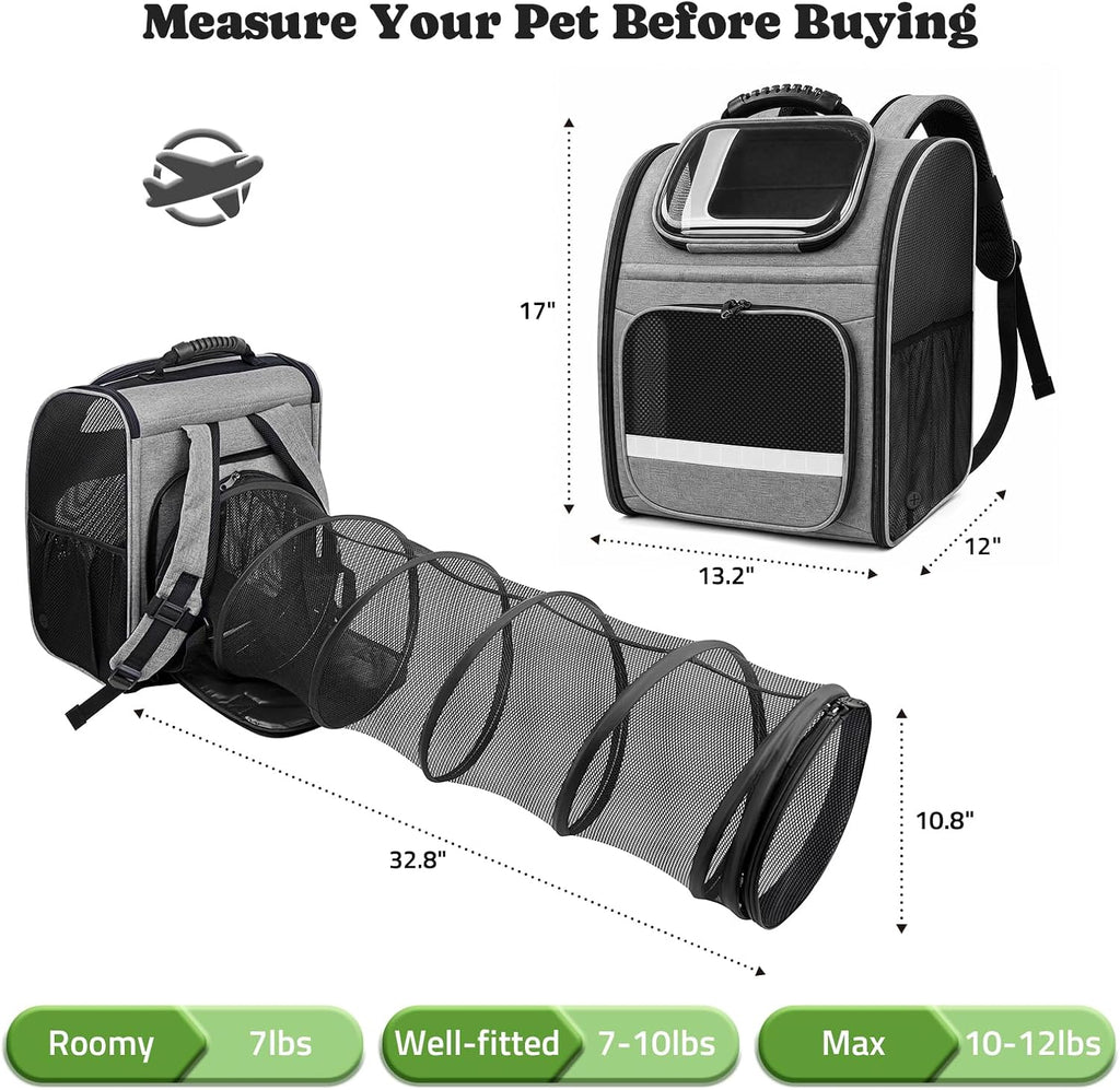 Cat Backpack Carrier with Play Tunnel, Design for Carrying Playing