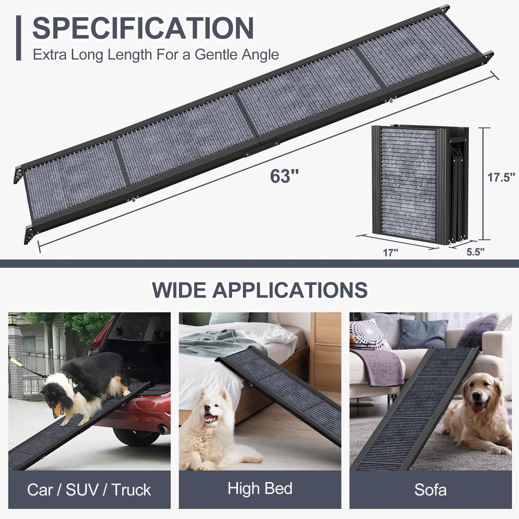 HerCcreta wigge Dog Ramp for Car 63" L × 17" W, Pet Ramp for Truck Foldable