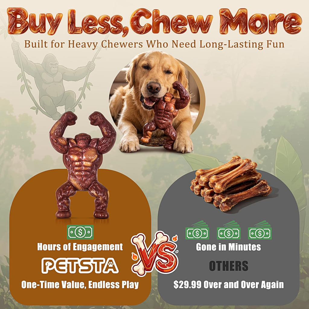 PETSTA Indestructible Dog Toys for Aggressive Chewers, Extreme Tough Toys for Large Dogs, Real Beef Flavored, Dog Bone for Medium/Large Dogs Breed, Gifts for Dogs
