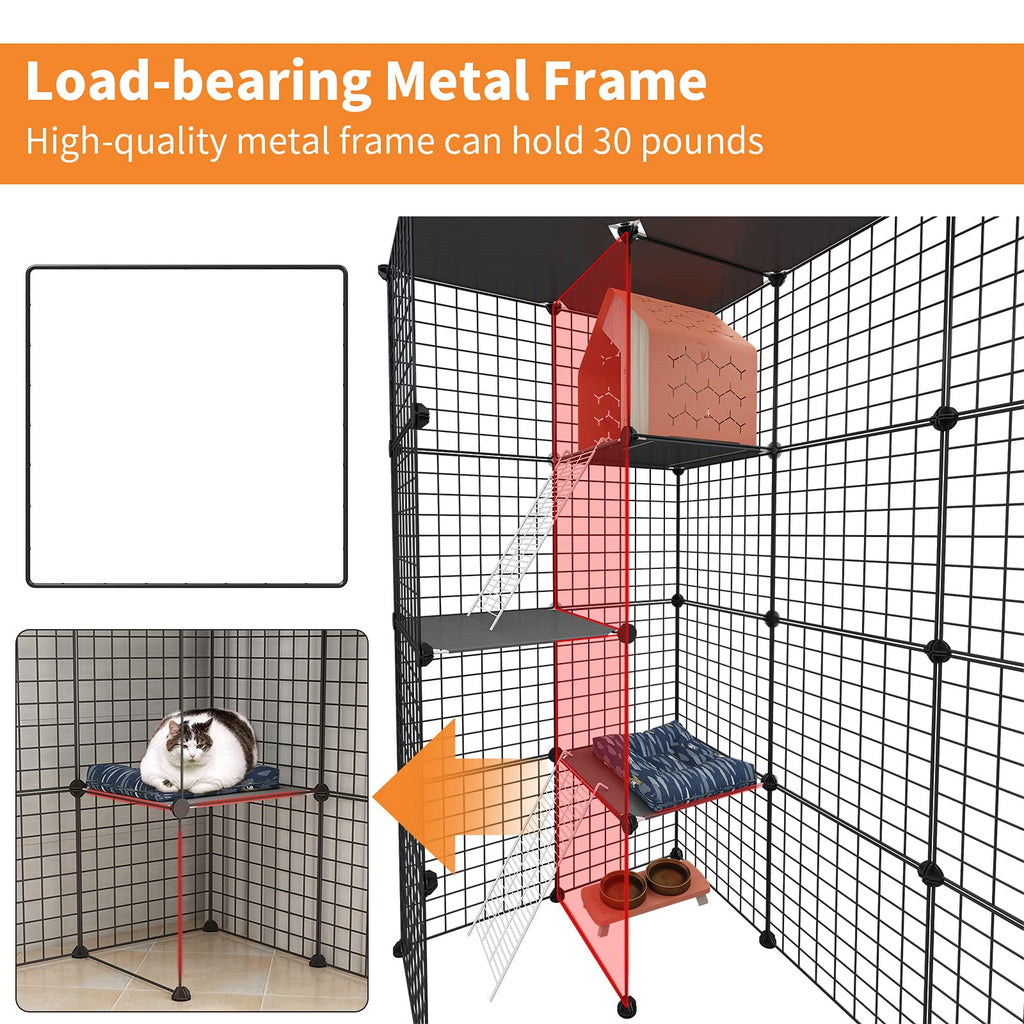 Oneluck Extra Large Cat Cage,4-Tier Catio, DIY Metal Cat Enclosure with Platforms,55 Inch Indoor Cat Cage for 1-3 Cats, Indoor Cat Playpen for Cats Rabbits Small Animals