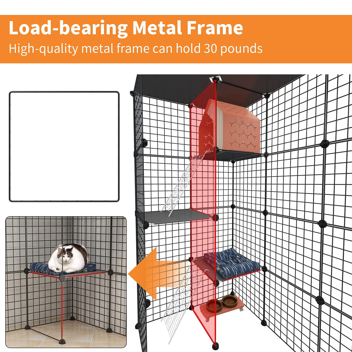 Oneluck Extra Large Cat Cage,4-Tier Catio, DIY Metal Cat Enclosure with Platforms,55 Inch Indoor Cat Cage for 1-3 Cats, Indoor Cat Playpen for Cats Rabbits Small Animals