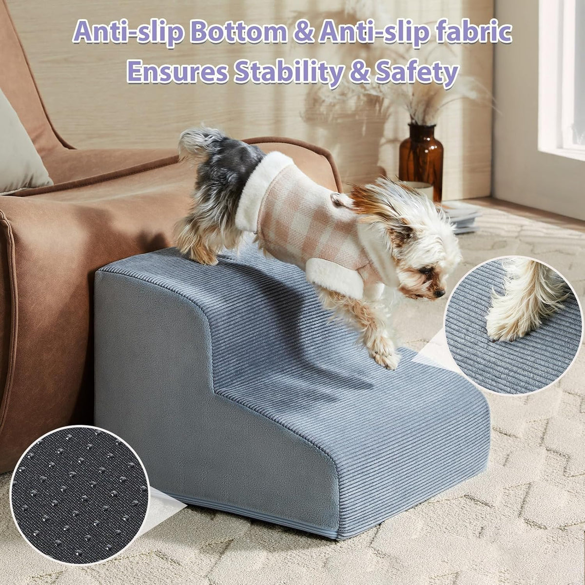 Dog Stairs for Small Dogs, 2-Steps Dog Ramp for Couch, Pet Stairs with Highly Supportive Foam and Non-Slip Bottom, Pet S
