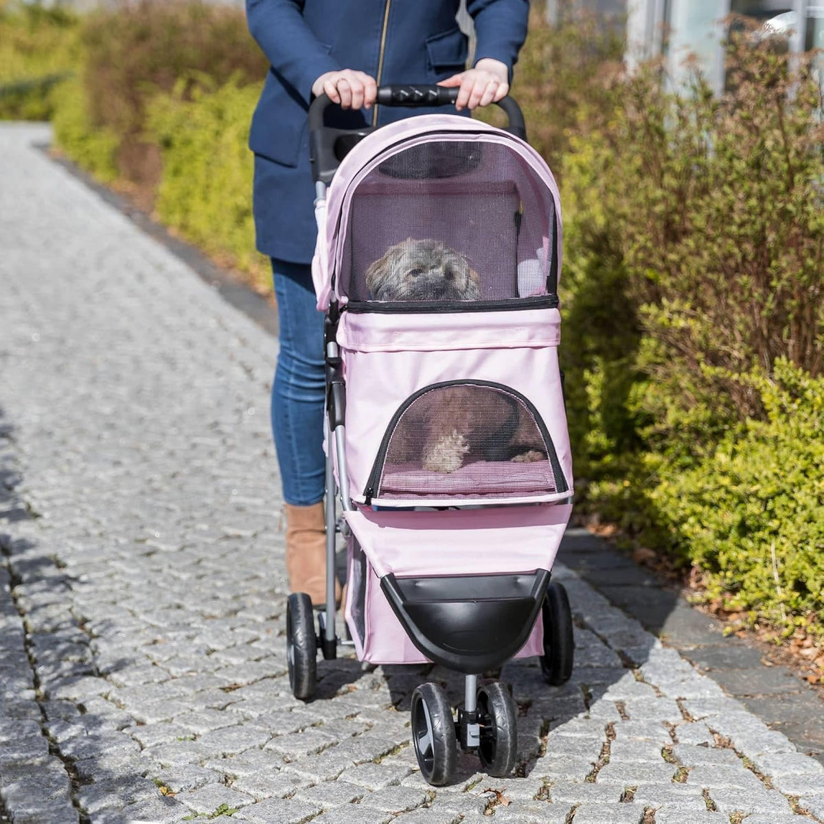 Trixie Foldable Pet Stroller for Cats and Dogs, Pet Carrier Strolling Cart with Weather Cover, Storage Basket, Cup Holde