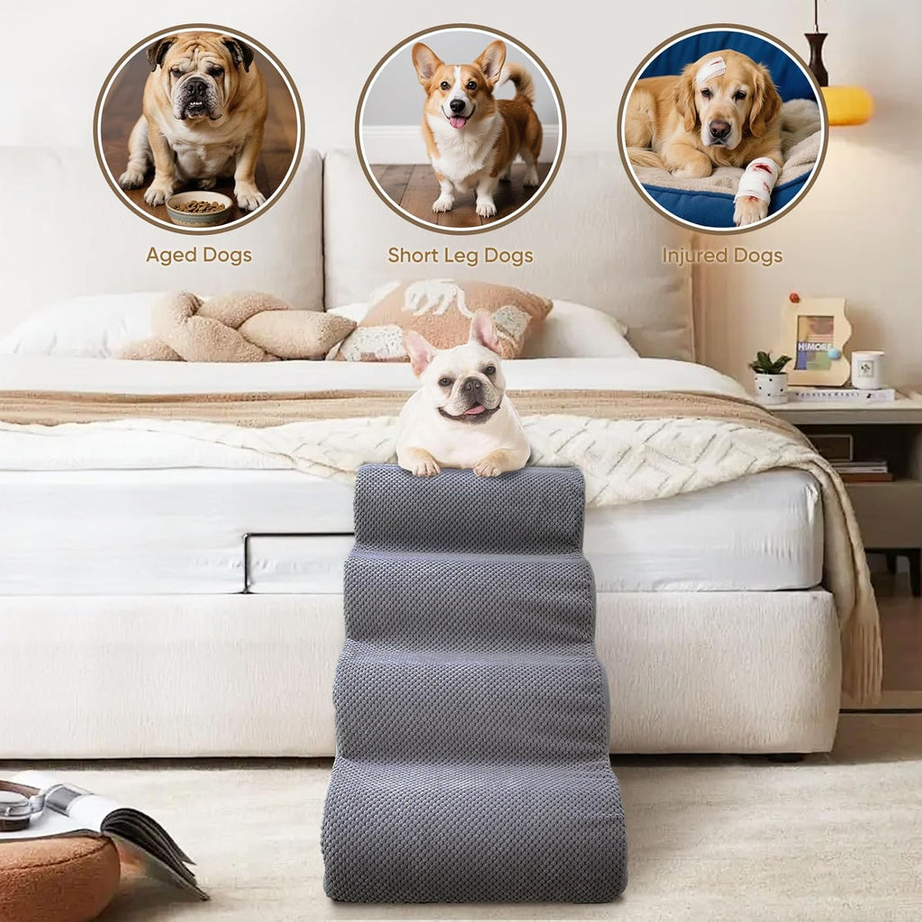 PAWSCRAT 4-Step Pet Stairs for High Beds & Sofas, 19.6''H Dog Stairs, Grey