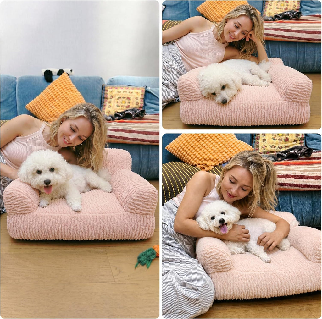 Cat Couch Bed - Plush Fluffy Cat Sofa for Indoor Cats, Orthopedic Kitten Lounge Chair with Removable Washable Cover, Sup
