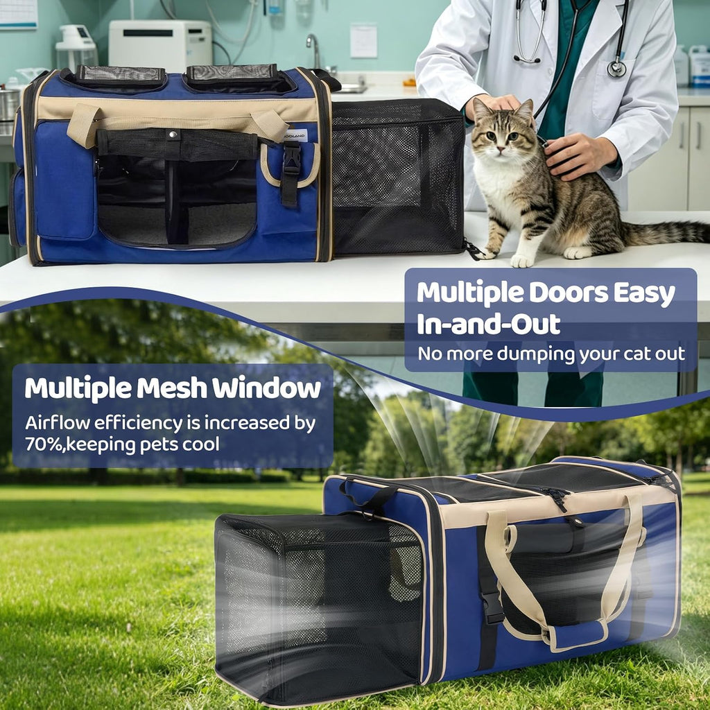 Odoland Expandable Cat Carrier for 2 Cats with Litter Box, Large Soft Sided