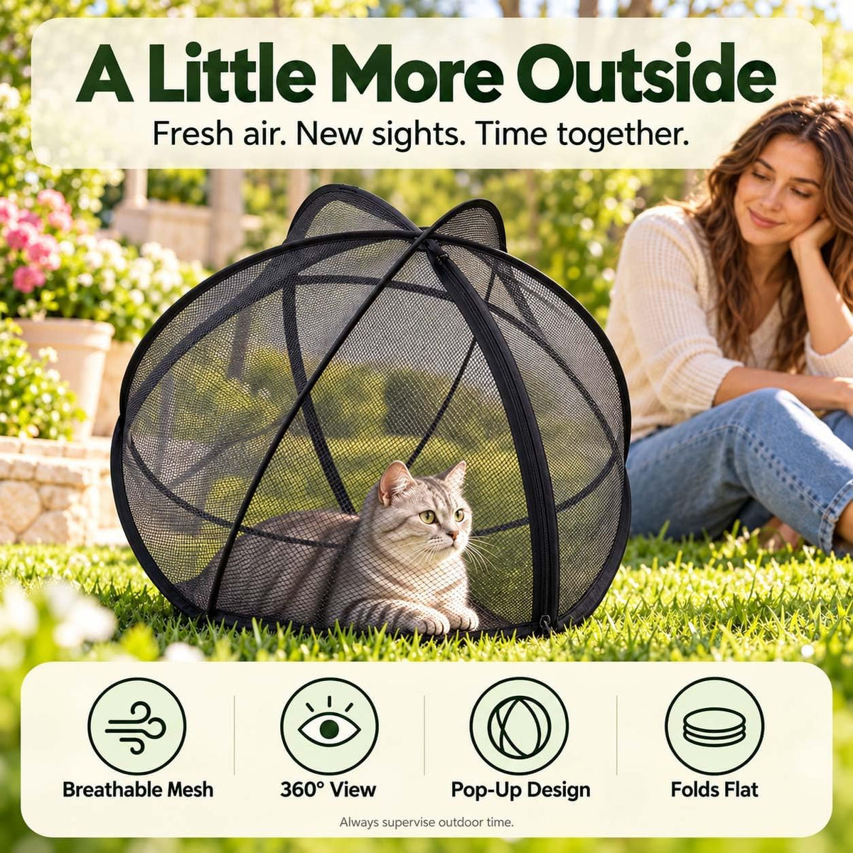 2027 New Cat Hamster Ball for Outside 27.6in Rolling Cat Playpen，Black