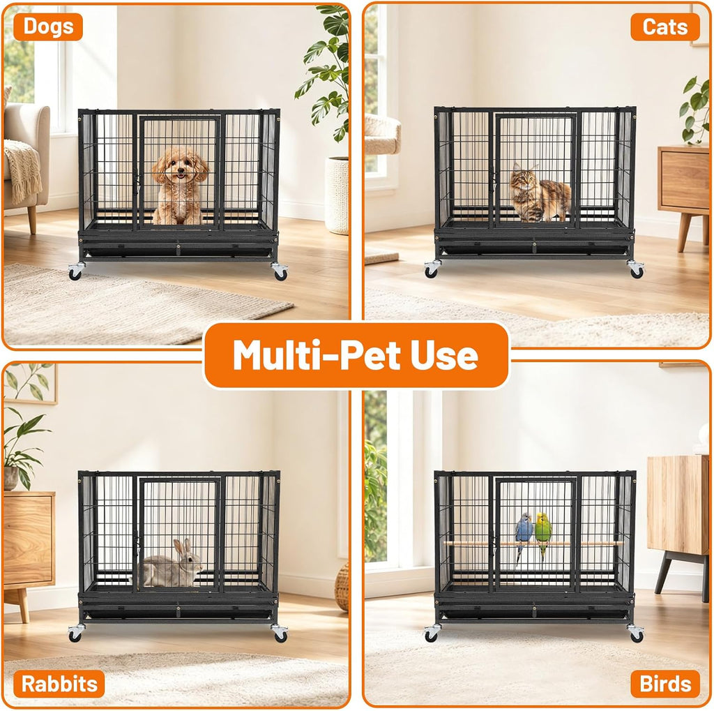 Homey Pet 31 Inch Stackable Dog Crate for Small Dogs, Heavy Duty Wire Cage