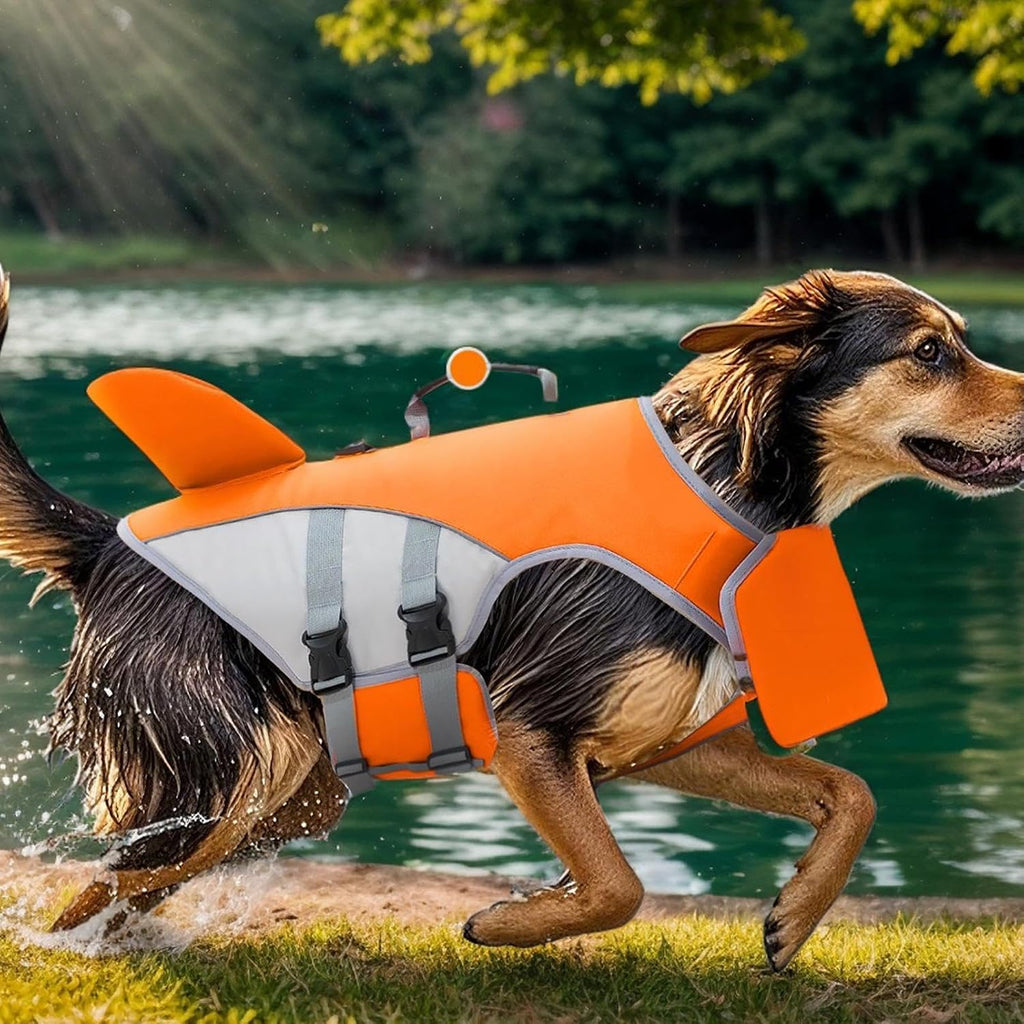 Dog Life Vest - Handled Dog Flotation Jacket, Adjustable Canine Swim Vest,