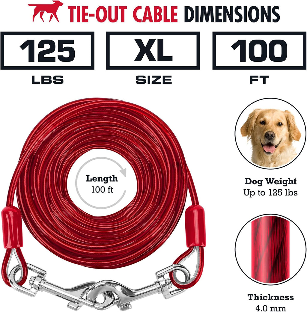 Tuff Pupper Dog Tie Out Cable, 100 ft Heavy Duty Lead for up to 125 lb Dogs