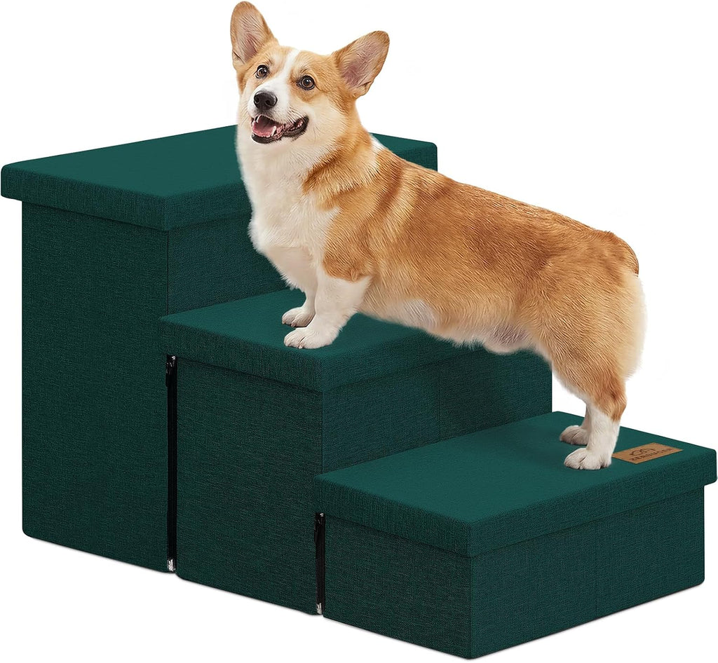 Zerbuger 3 Step Dog Stairs with Storage, 18" High Folding Pet Steps, Grey