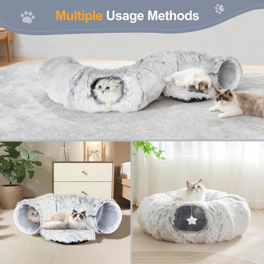 Cat Tunnel Bed for Indoor Cats, L Christmas Tree Skirts Washable Warm Soft Indoor Cat Donut Tunnel, Multifunctional Cat 