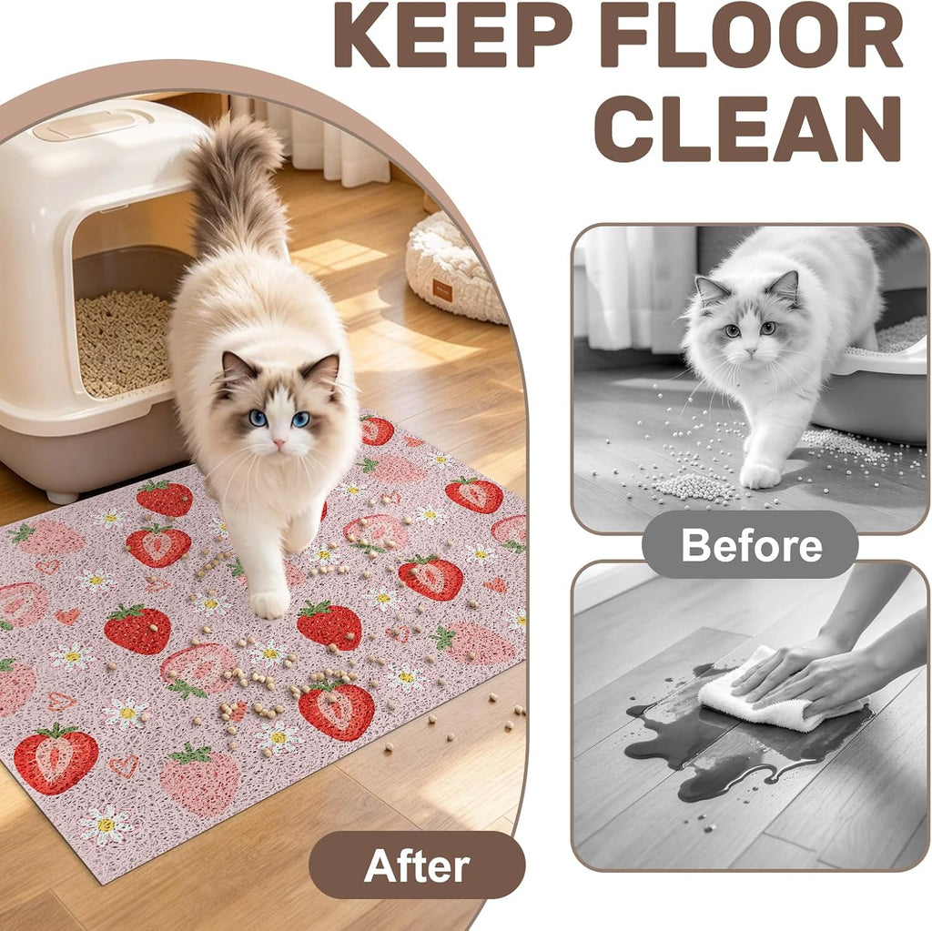 Cat Litter Mat, 24" x 16" Cute Litter Box Trapping Mat