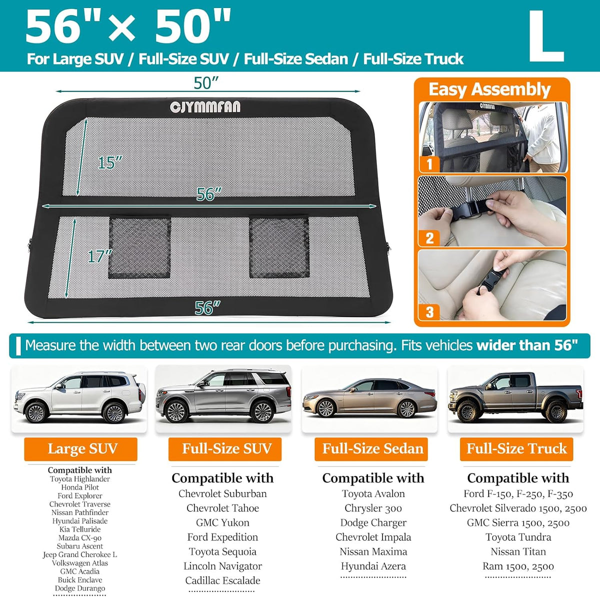 Dog Barrier for Car Back Seat & Cargo Area with Wider Coverage, Universal Fit for Car, SUV & Truck, Dog Car Divider with