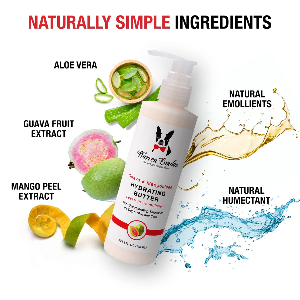 Warren London Hydrating Butter Leave in Pet Conditioner for Dogs | Lotion for Skin and Coat | Aloe Puppy & Dog Conditioner for Hair Detangler, Dry Skin, & Pet Fur Dandruff | Made in USA | Guava 8oz