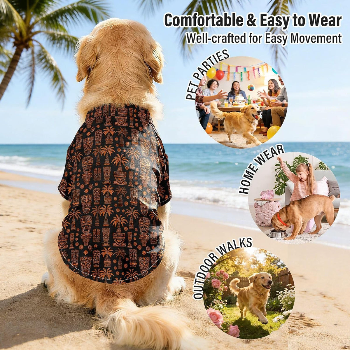 Dog Shirt Tiki Orange Palm Tree Beige Pet Outfit