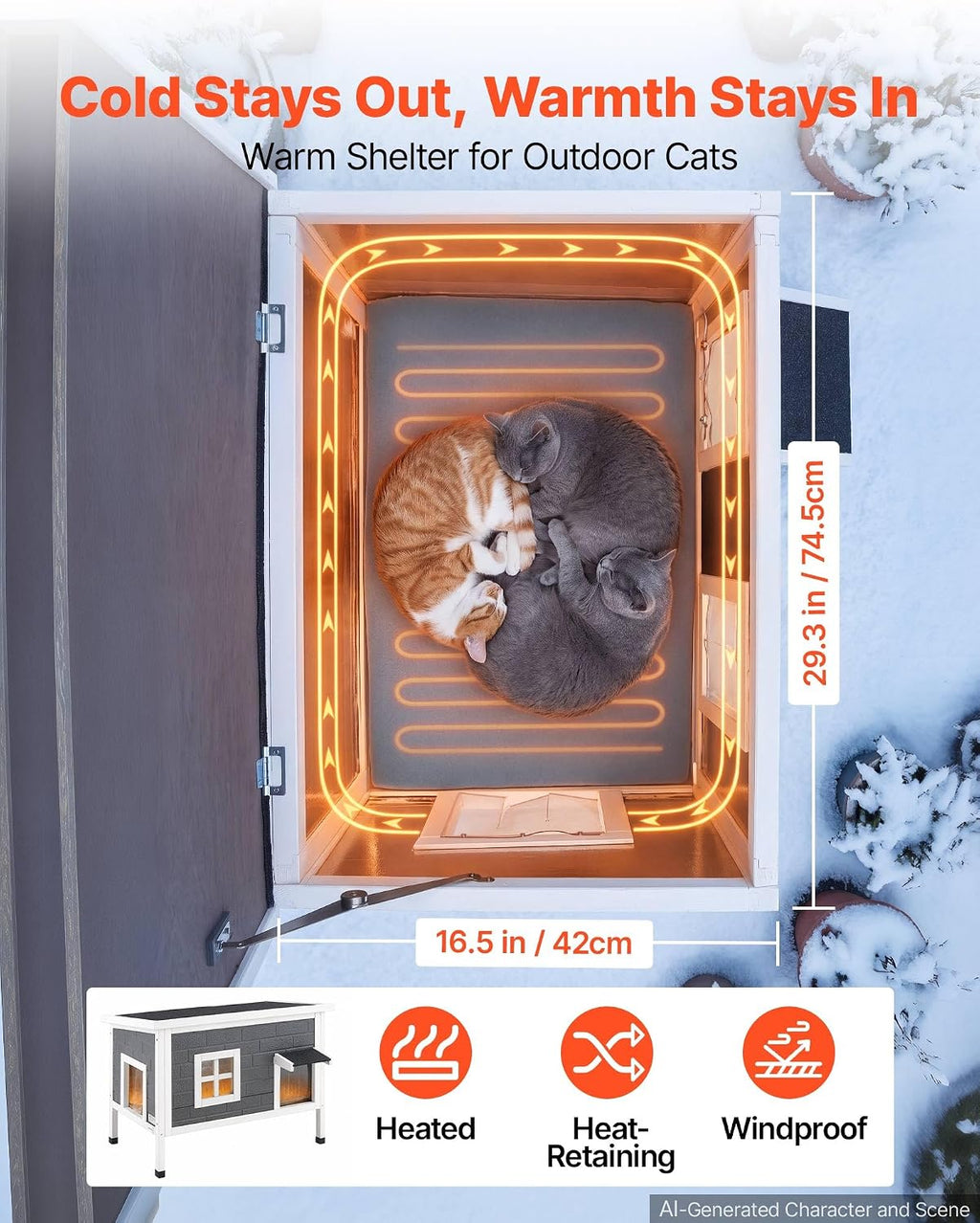 VEVOR Heated Outdoor Cat House for 1-3 Cats Feral Shelter with Heating Pad