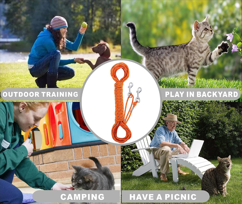 Reflective Cat Leash -50FT Cat Cable Out Escape Proof Walking Leads Yard Long Durable Safe Personalized Extender Leash T