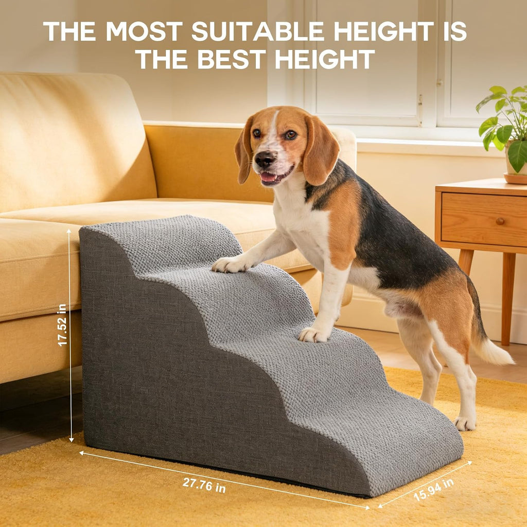 Foam Dog Stairs for Couch, 4 Step Pet Ramp Grey
