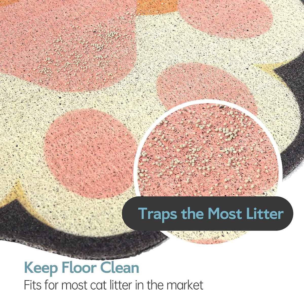 Cute Cat Litter Mat 24”x16”, Litter Box Mat, Litter Trapping Mat, Soft on Kitty Paws, Easy Clean, Anti Slip, Pet Accesso
