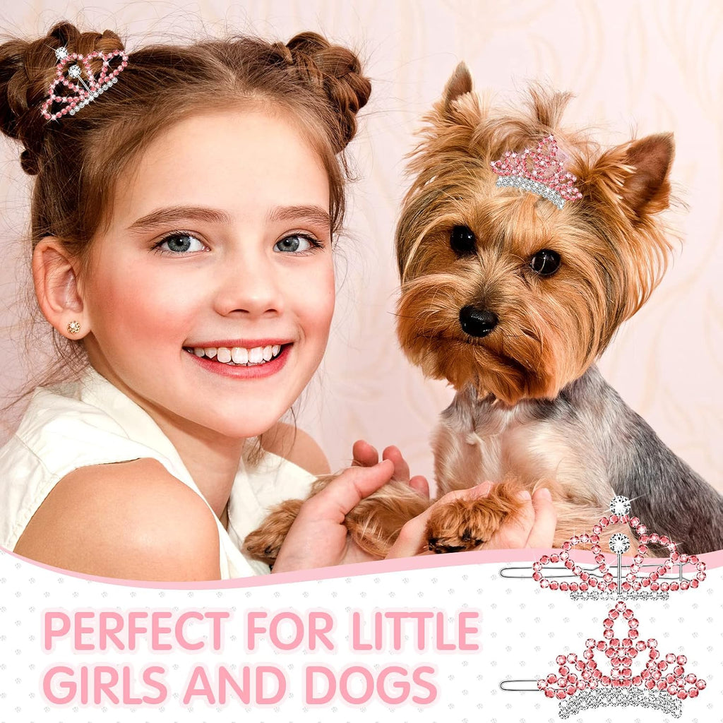 Mtlee 2 Pcs Halloween Pet Rhinestone Birthday Crown, Pink Dog Costume Tiara