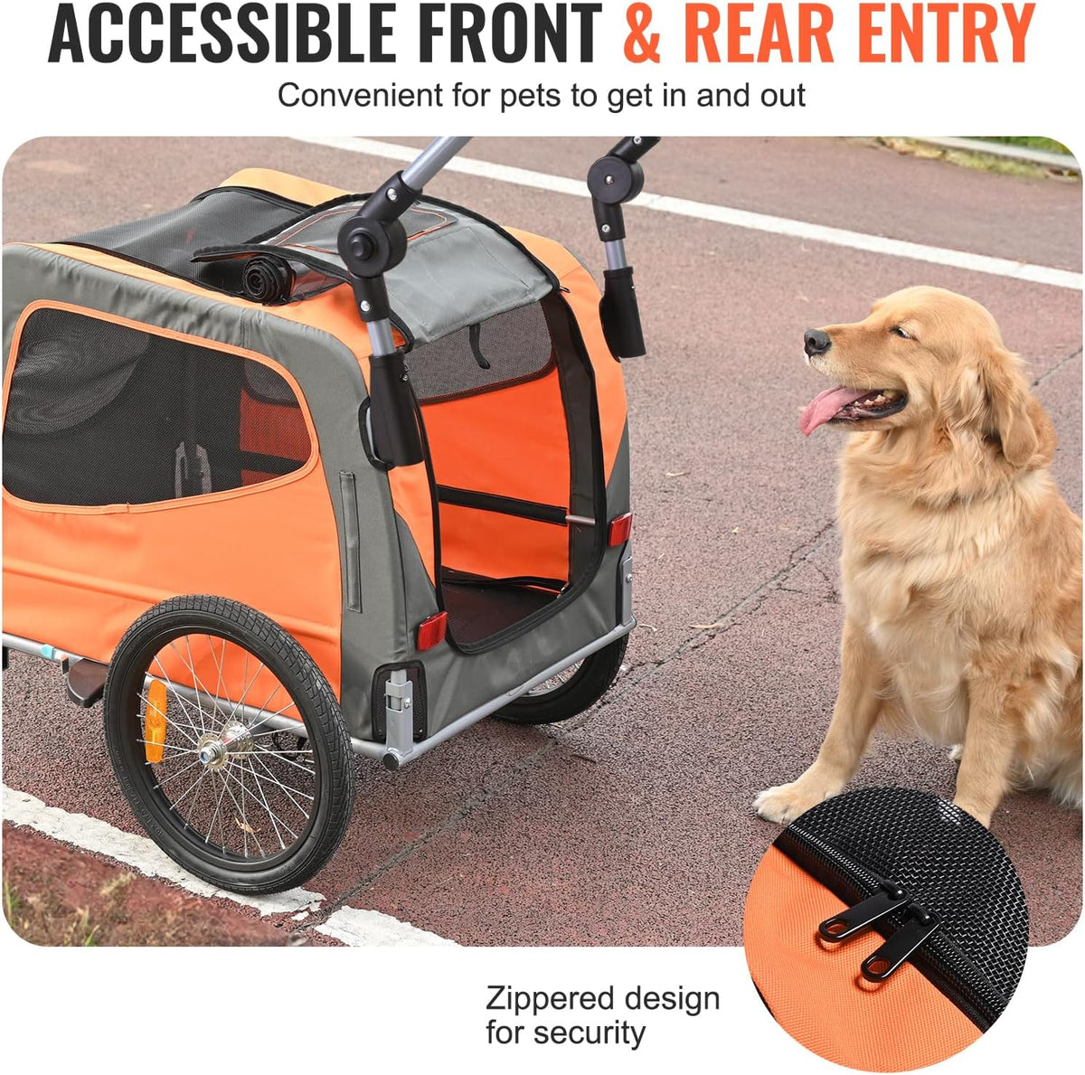 VEVOR Dog Bike Trailer, Supports up to 66/88/100 lbs, 2-in-1 Pet Stroller Cart Bicycle Carrier, Easy Folding Cart Frame 