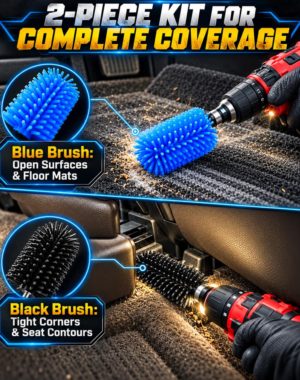 Silicone Drill Brush Pet Hair Removal with Hex Adapters，1 Set