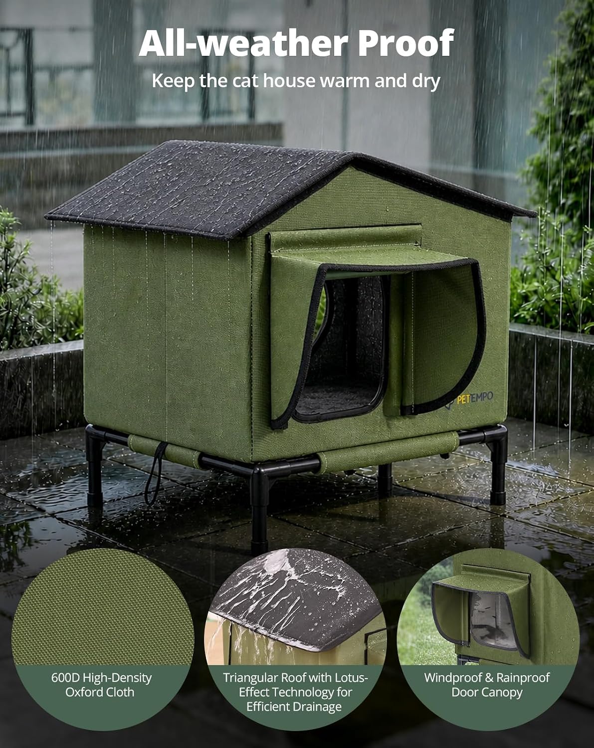 Heated Cat House for Outside Weatherproof in Winter, 16"x12"