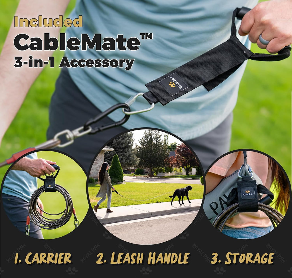 ROYAL PAW Dog Tie Out Cable and Stake 30ft - for Large Dogs up to 300 lbs - Heavy Duty Tether and Dog Stake for Yard, Be