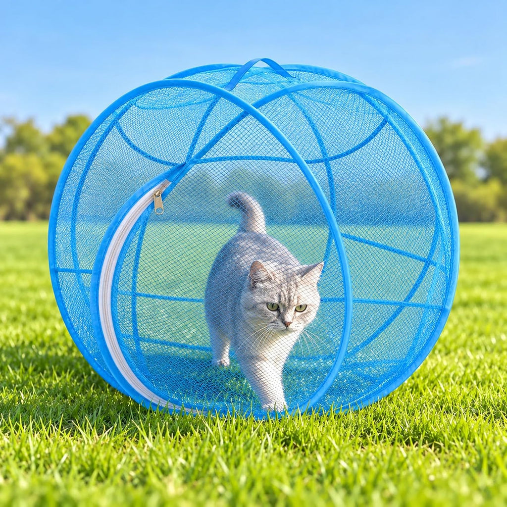 360° Panoramic Pop-Up Rolling Cat Playpen Hamster Ball for Outside (Pink)