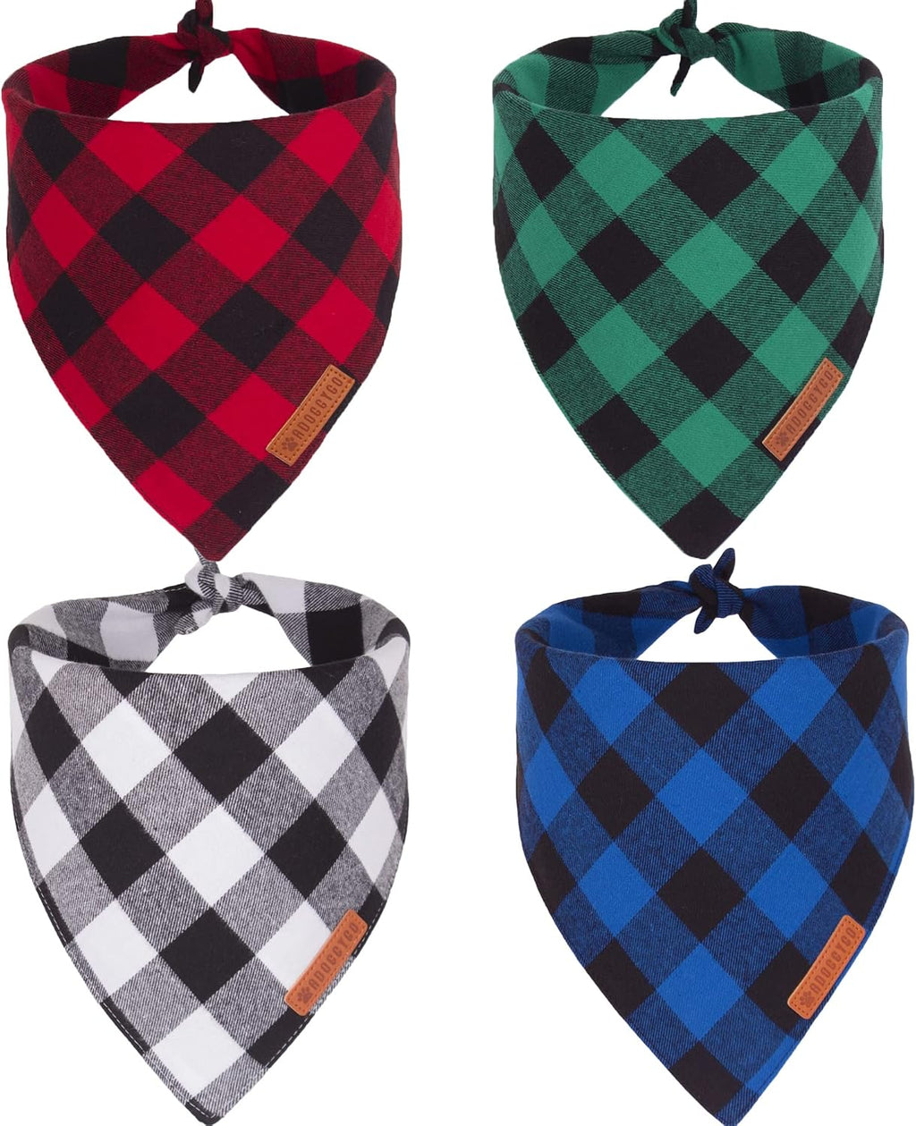 Fall Christmas Dog Bandanas, Plaid Dog Scarf, 4 Pack, Large
