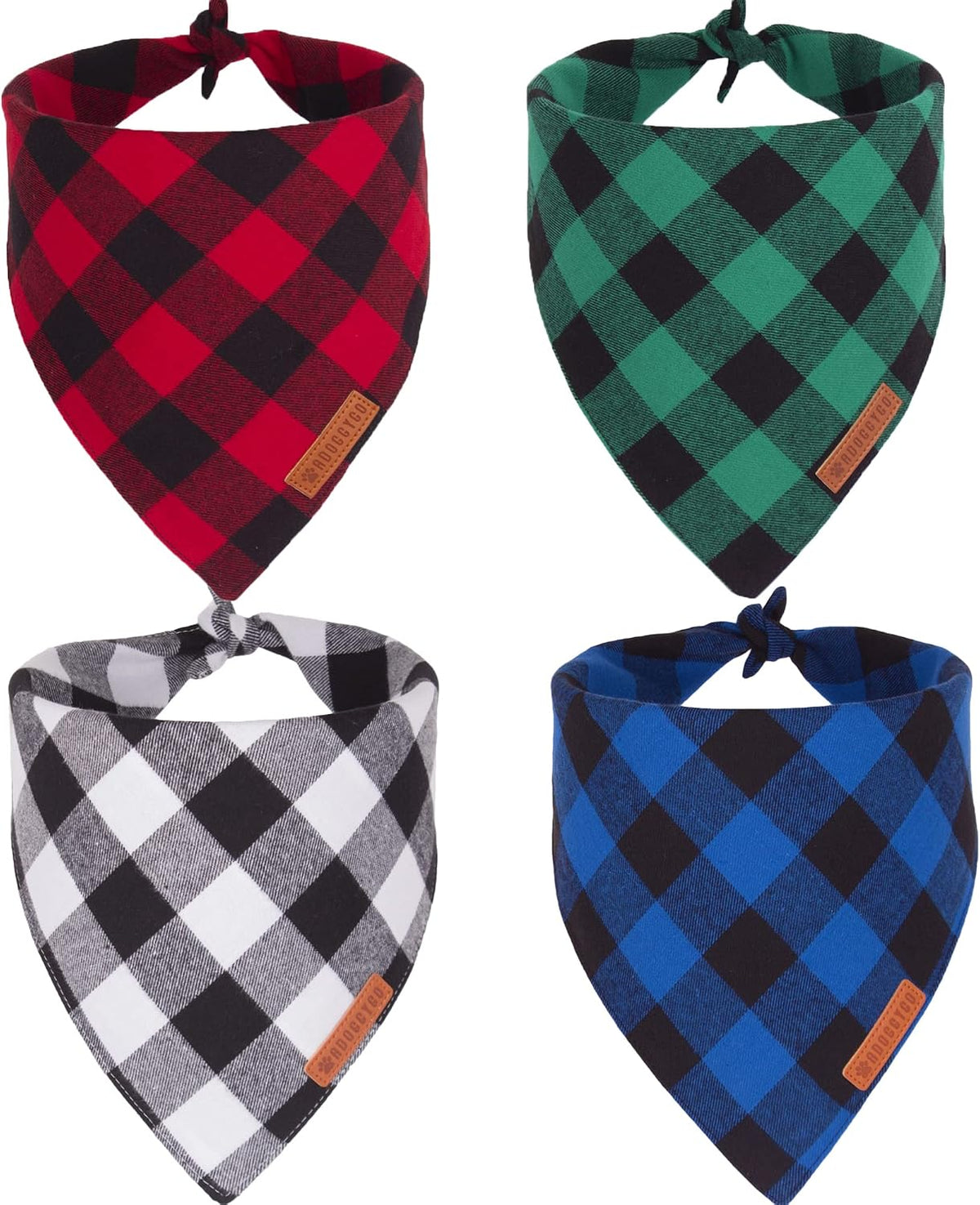 Fall Christmas Dog Bandanas, Plaid Dog Scarf, 4 Pack, Large