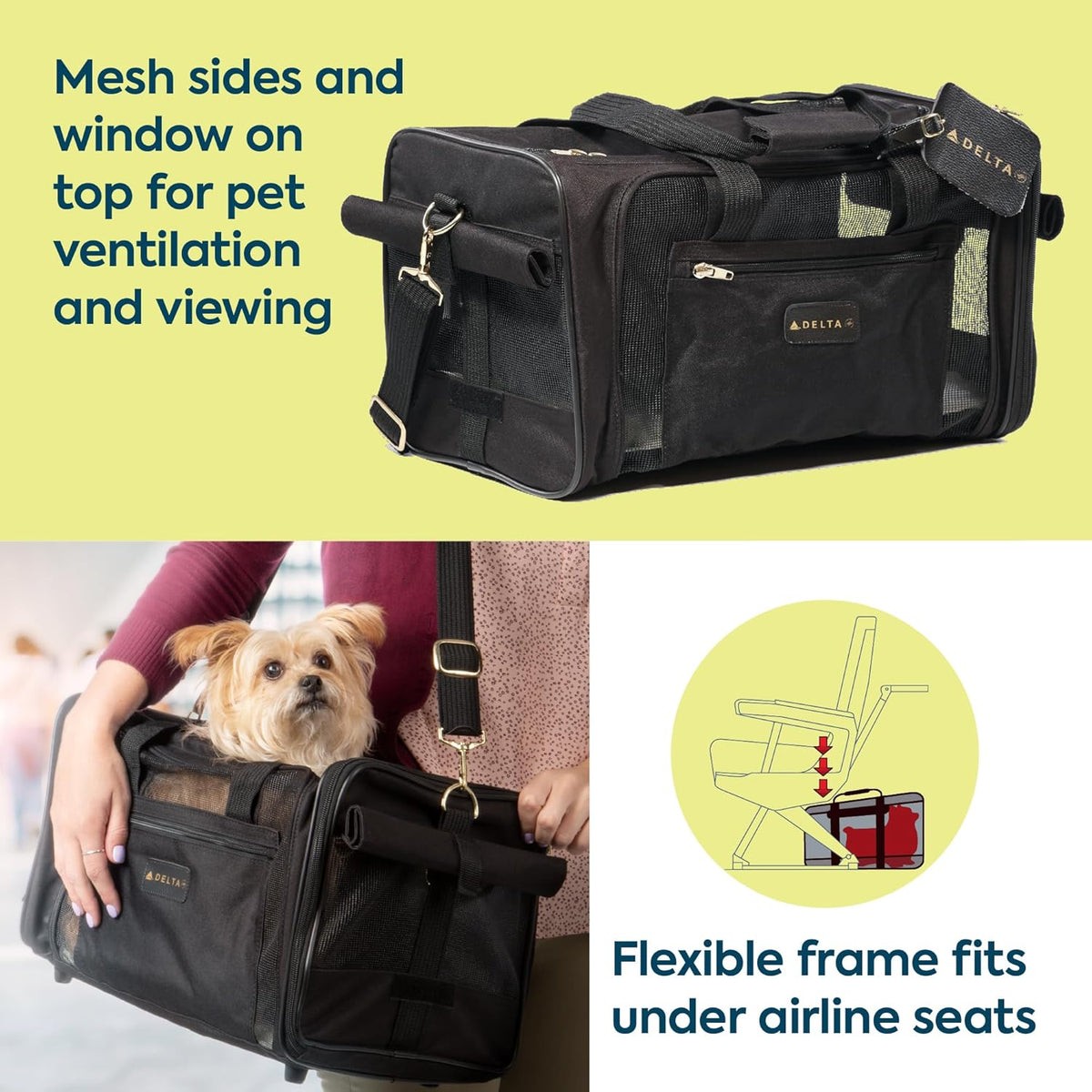 Sherpa Delta Airlines Travel Pet Carrier, Airline Approved & Guaranteed On Board - Black, Medium